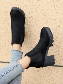Slip On Faux Suede Chelsea Boots - Black - View 3