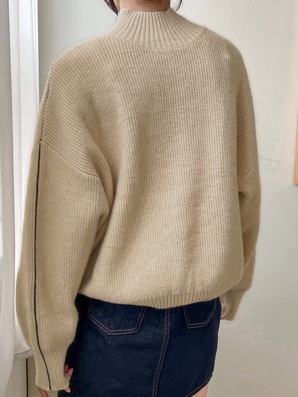 Seam Detail High Neck Drop Shoulder Sweater