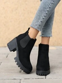 Slip On Faux Suede Chelsea Boots - Black - View 4