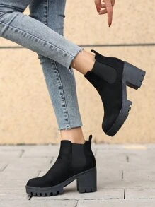 Slip On Faux Suede Chelsea Boots - Black - View 5