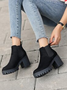 Slip On Faux Suede Chelsea Boots - Black - View 7