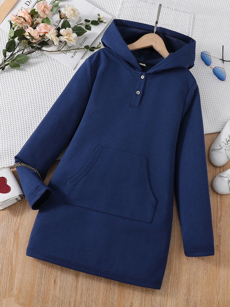 青少年女孩袋鼠口袋連帽衛衣裙