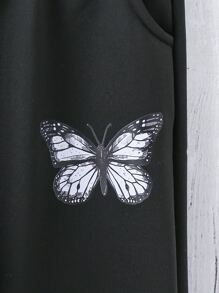 Teen Girls Butterfly Print Hoodie & Joggers - Black - View 4