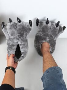 男士爪設計毛茸茸趣味拖鞋 - 灰色 - 查看 2