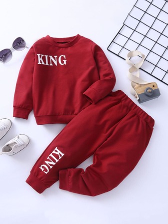 SHEIN Toddler Boys Letter Graphic Sweatshirt With Joggers