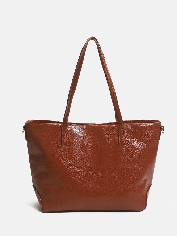 Túi Xách tay Nữ màu trơn Đôi tay cầm Thanh lịch - màu nâu - Xem 2