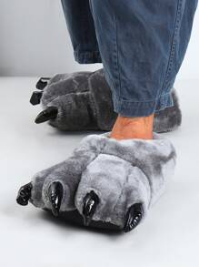 男士爪設計毛茸茸趣味拖鞋 - 灰色 - 查看 4