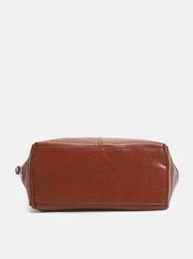 針腳細節單肩托特包 - 棕色 - 查看 4