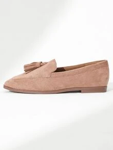 Faux Suede Tassel Decor Square Toe Flat Loafers - Apricot - View 4