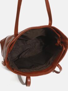 針腳細節單肩托特包 - 棕色 - 查看 5