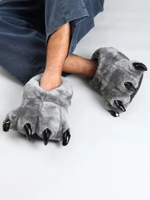 男士爪設計毛茸茸趣味拖鞋 - 灰色 - 查看 7