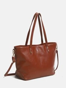 針腳細節單肩托特包 - 棕色 - 查看 7