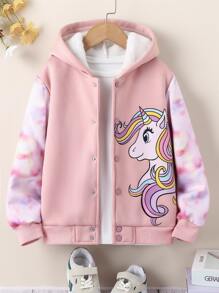 Chicas Cazadora con estampado de unicornio con capucha con forro térmico - Rosa - Ver 3