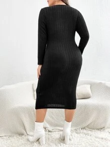 SHEIN Privé Vestido ajustado de cuello cuadrado - Negro - Ver 2