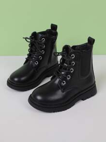 Girls Lace-up Front Zipper Side Chelsea Boots - Black - View 1