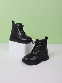 Girls Lace-up Front Zipper Side Chelsea Boots - Black - View 2