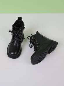 Girls Lace-up Front Zipper Side Chelsea Boots - Black - View 3