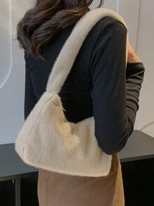 Minimalist Fluffy Hobo Bag - Khaki - View 2