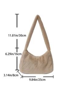Minimalist Fluffy Hobo Bag - Khaki - View 3