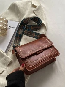 Embroidery Detail Flap Square Bag, Perfect For Rodeo Occasion