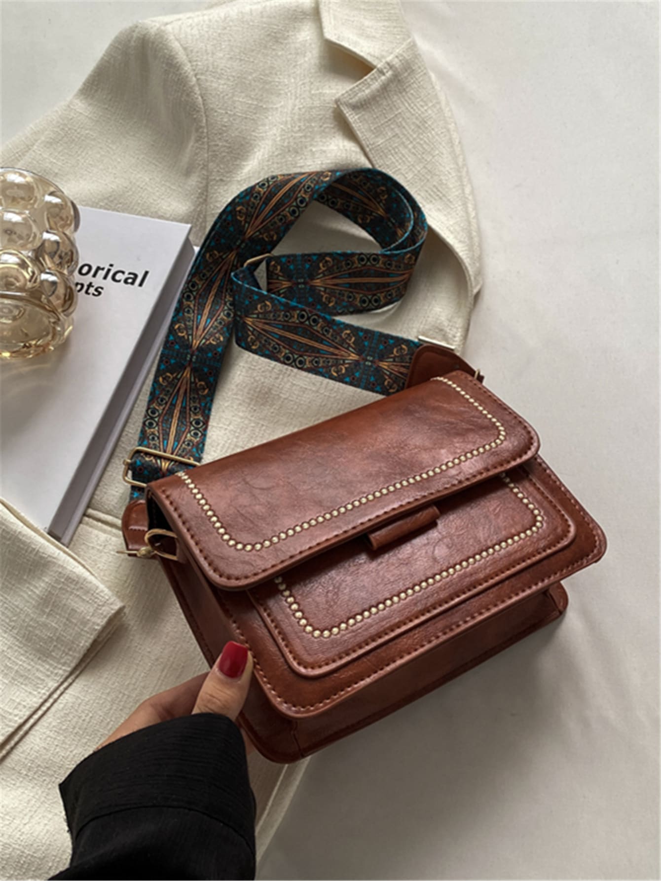 Embroidery Detail Flap Square Bag, Perfect For Rodeo Occasion