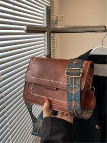 Embroidery Detail Flap Square Bag, Perfect For Rodeo Occasion