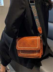 Embroidery Detail Flap Square Bag, Perfect For Rodeo Occasion