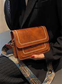 Embroidery Detail Flap Square Bag, Perfect For Rodeo Occasion