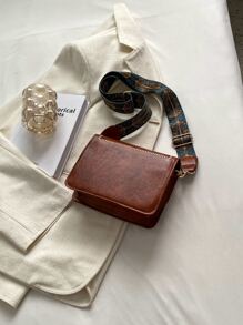 Embroidery Detail Flap Square Bag, Perfect For Rodeo Occasion