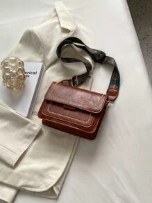 Embroidery Detail Flap Square Bag, Perfect For Rodeo Occasion