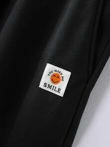 Manfinity Men Patch Detail Contrast Trim Polo Neck Sweatshirt & Joggers - Black - View 5