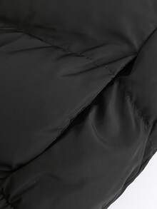 Drawstring Hem Padded Coat - Black - View 4