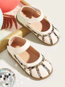 女孩花卉圖案踝帶平底鞋 - 米色 - 查看 1