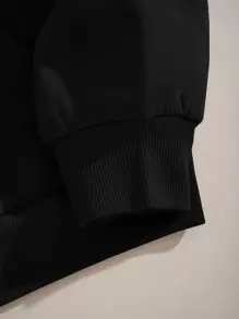 INAWLY Letter Graphic Kangaroo Pocket Drawstring Thermal Lined Hoodie - Black - View 6