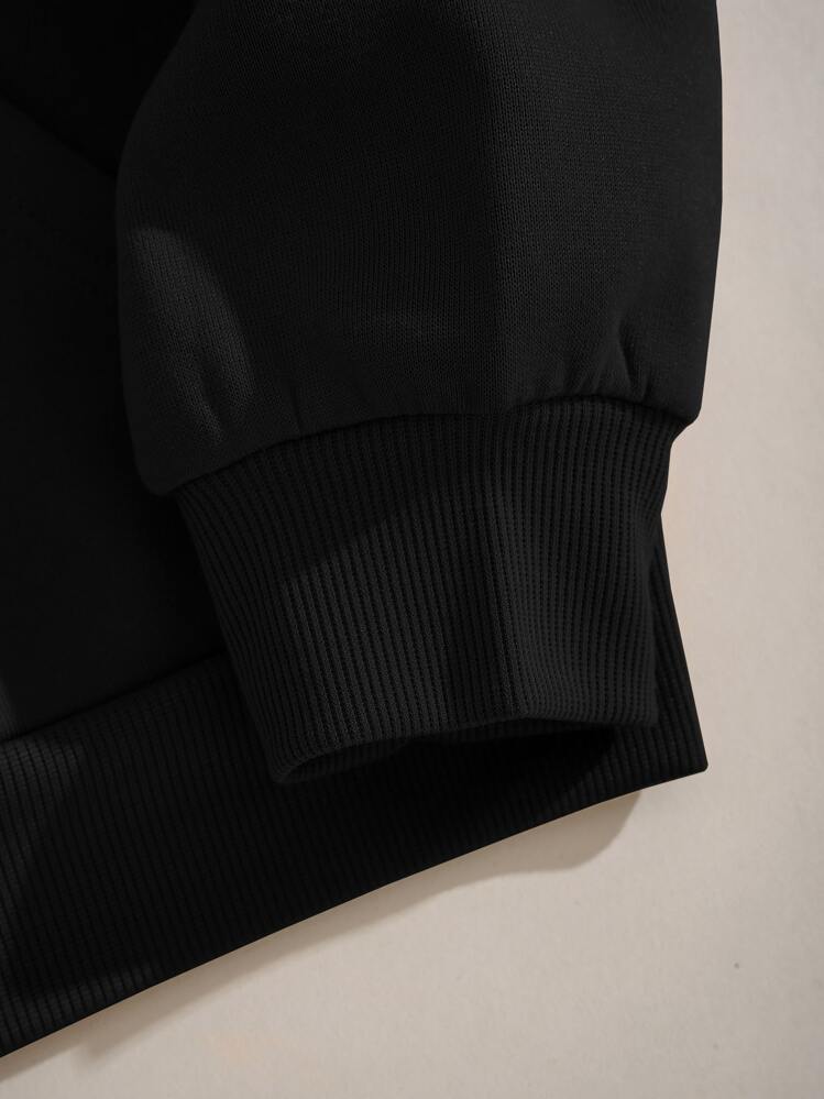 INAWLY Capucha con estampado de letra con bolsillo de canguro con cordón con forro térmico - Negro - Añade 6