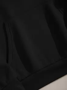 INAWLY Letter Graphic Kangaroo Pocket Drawstring Thermal Lined Hoodie - Black - View 5