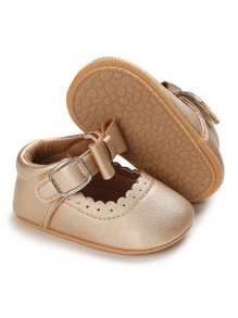 Baby Metallic Bow Decor Ankle Strap Flats - Champagne - View 2