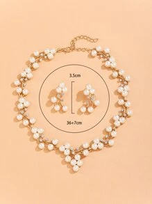 假珍珠裝飾項鍊和耳環 - 金黃色 - 查看 3