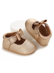 Baby Metallic Bow Decor Ankle Strap Flats - Champagne - View 3