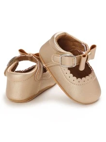 Baby Metallic Bow Decor Ankle Strap Flats - Champagne - View 6