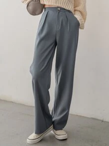 DAZY Solid Plicated Detail Suit Trousers - Dusty Blue - View 1