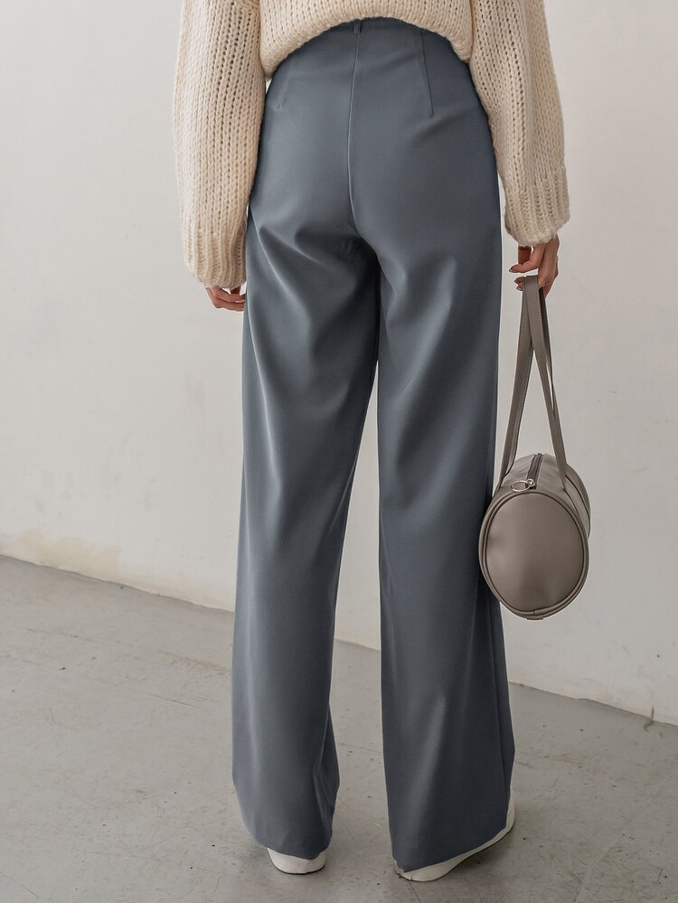 DAZY 素色褶皺面料細節套裝長褲 - 霧霾藍 - 查看 2