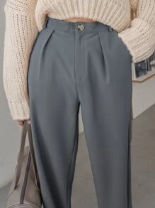 DAZY Solid Plicated Detail Suit Trousers - Dusty Blue - View 4