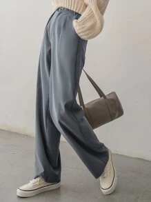 DAZY Solid Plicated Detail Suit Trousers - Dusty Blue - View 5