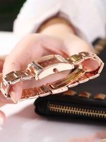 1 đồng hồ thạch anh trang trí rhinestone và 1 vòng tay - Hoa hồng vàng - Xem 3