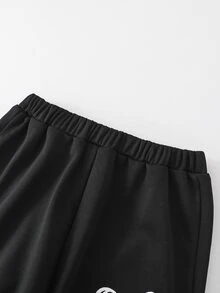 Girls Heart Print Zip Up Hoodie & Joggers - Black - View 5