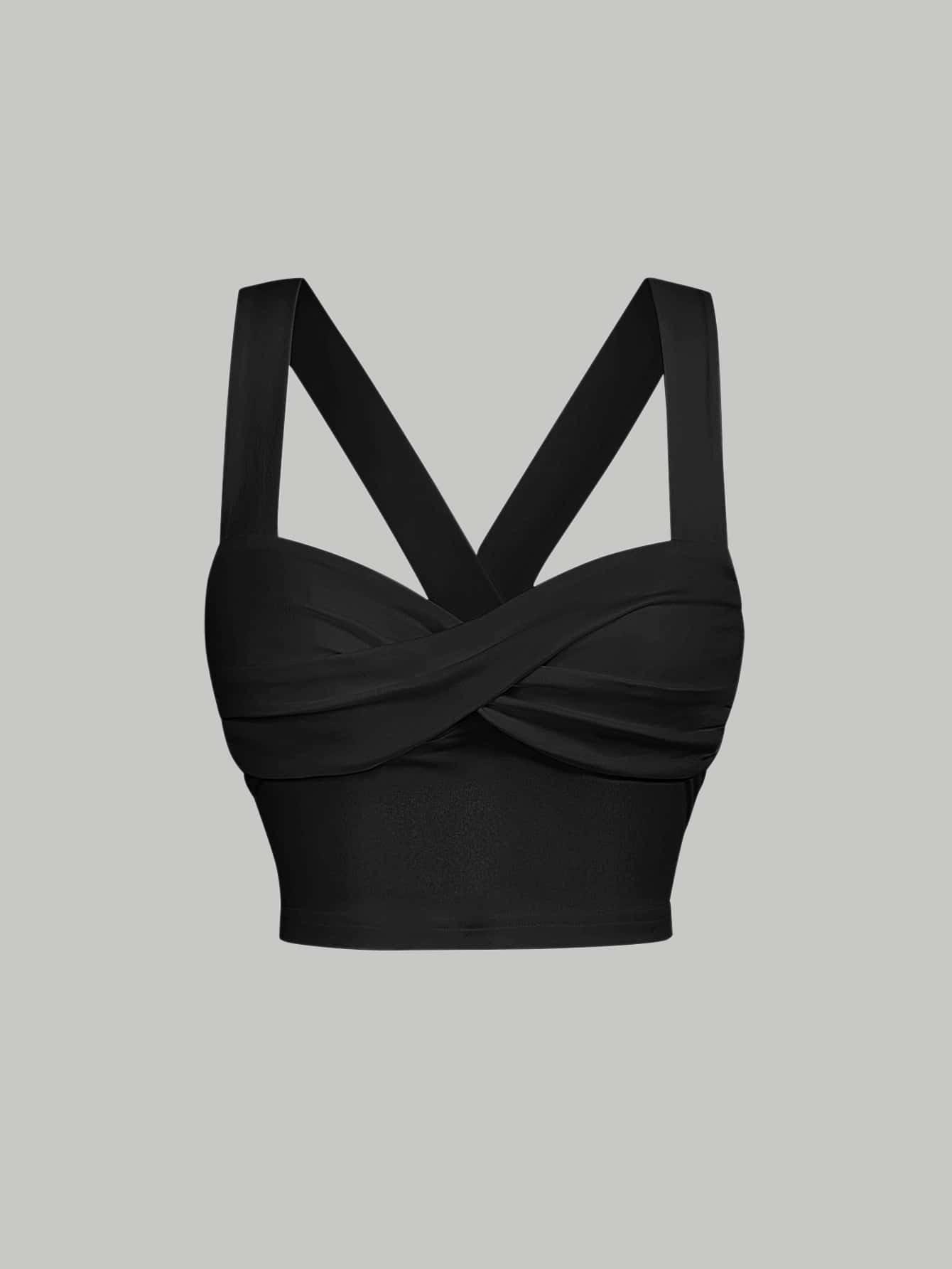 SHEIN MOD Áo hai dây màu trơn Giải trí - màu đen - Xem 1