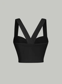 SHEIN MOD Áo hai dây màu trơn Giải trí - màu đen - Xem 2