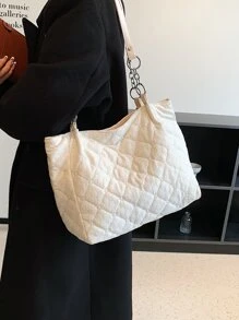 Túi Xách tay Nữ Kẻ sọc Đôi tay cầm Đúng mốt - Màu be - Xem 1