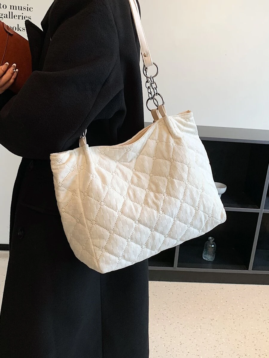 Túi Xách tay Nữ Kẻ sọc Đôi tay cầm Đúng mốt - Màu be - Xem 1